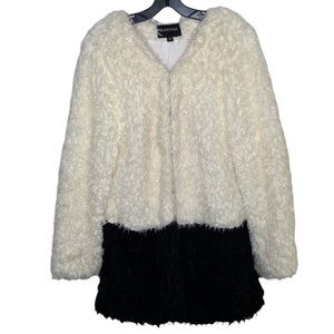 MINKPINK Farshion Faux Fur Long Coat Black and White Color Block